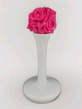 Doll Flowers & Vase Doll Accessory Pink Roses White Stand RARE Barbie Mini Toy